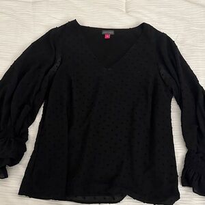 Vince Camuto Black V-Neck Blouse with Textured Detail